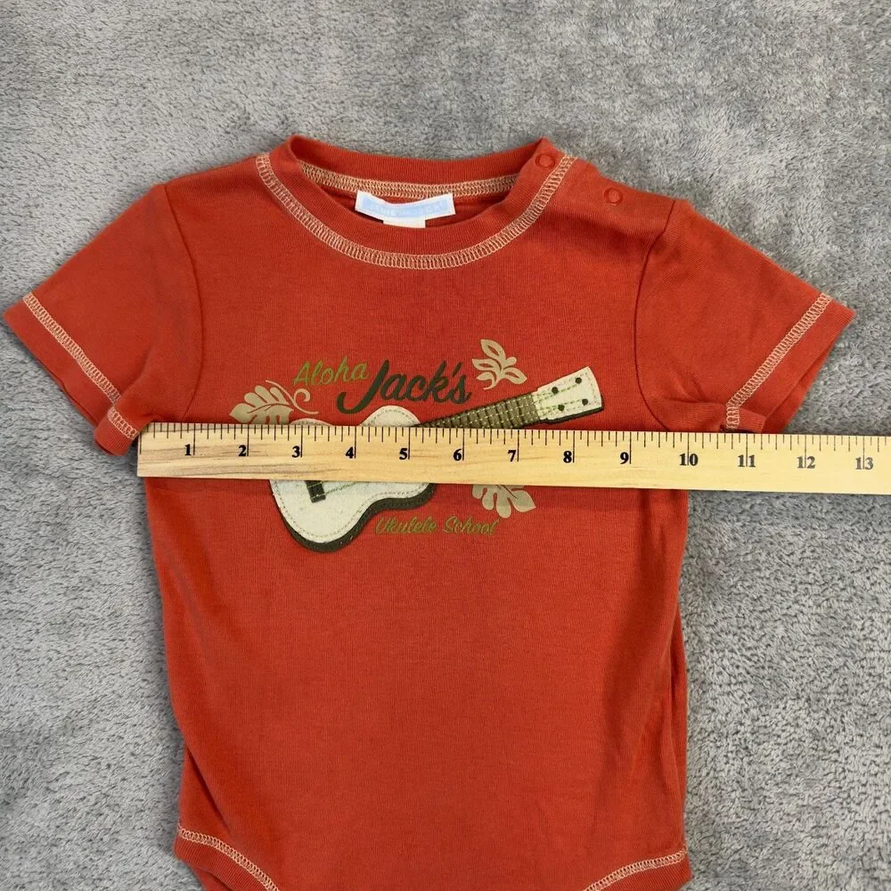 Janie And Jack One Piece Baby 18-24 Months Orange Aloha Hawaiian Guitar Floral